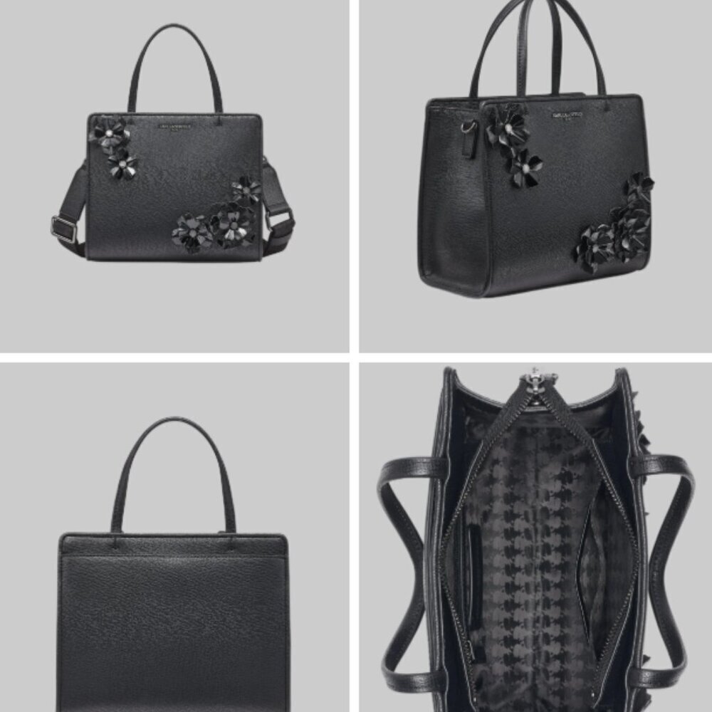 NWT!Karl Lagerfeld MAYBELLE Duo Top Handle Satchel with Pins Women -BLACK FLORAL - Picture 11 of 11